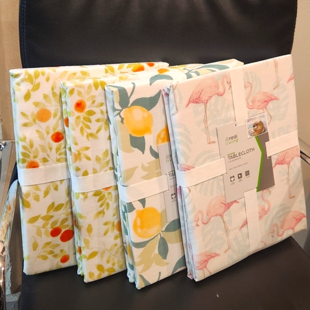 Fabric Outdoor Tablecloth in Orange, Lemon OR Flamingo Prints. 60x84 inches.